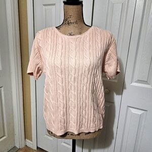 Liz Claiborne Pale Pink/Peach Short Sleeve Cable Knit Sweater Size L